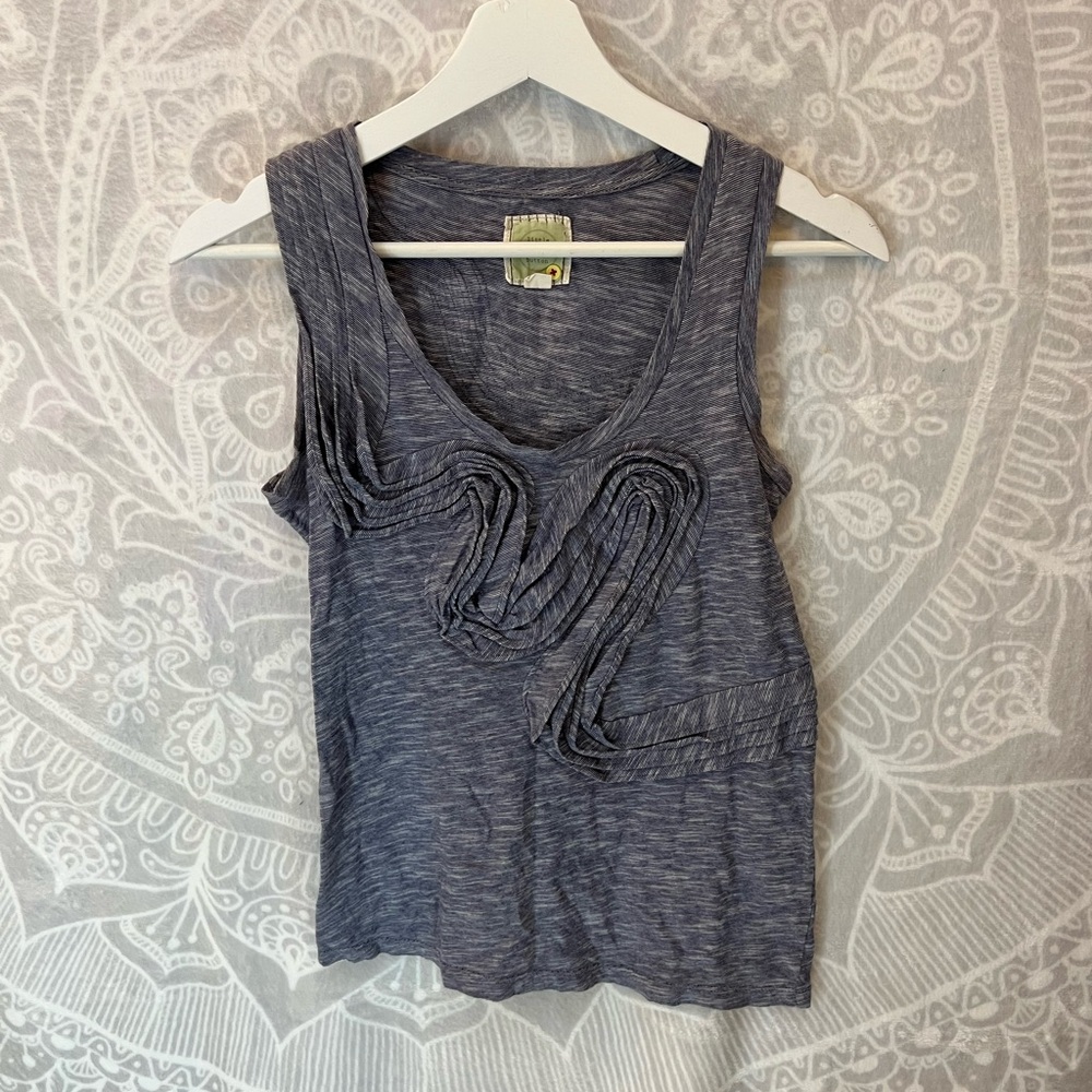 ANTHROPOLOGIE NAVY BLUE WHITE ART TOP XS EUC EXTRA CUTE LITTLE YELLOW BUTTON